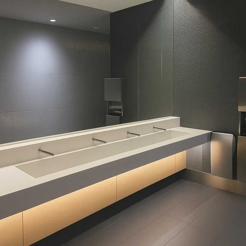 Clean, light-toned restroom interior