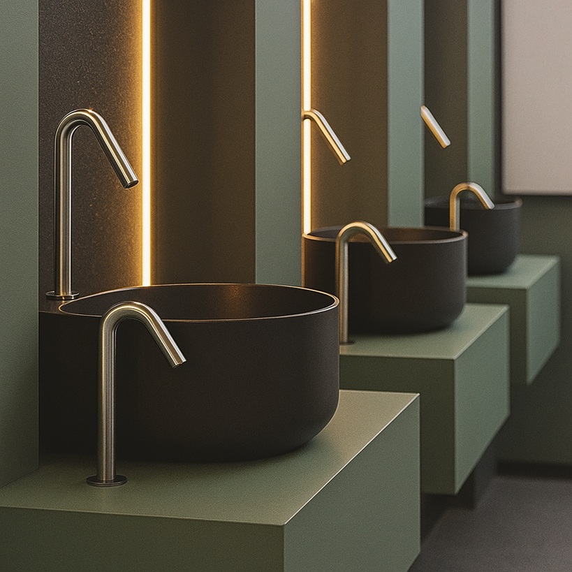 Touchless faucet with compact basin