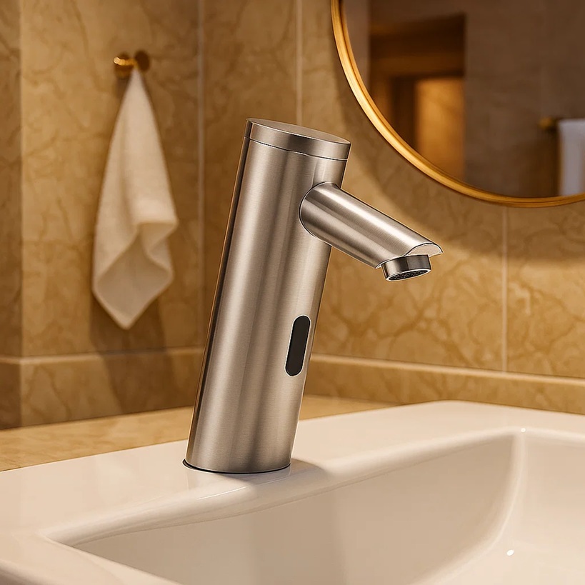 School restroom handwashing area with durable automatic faucets