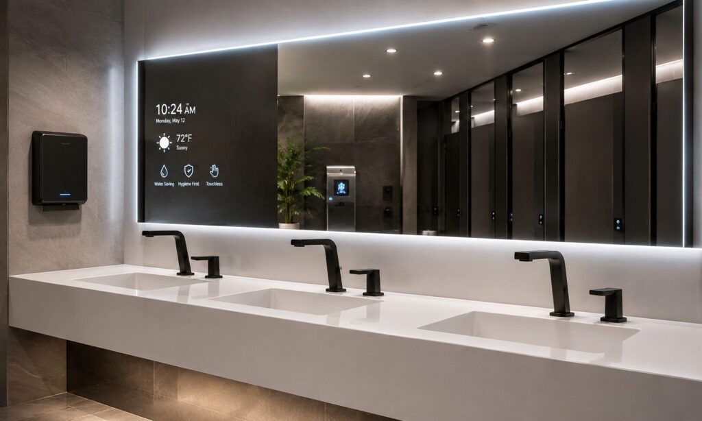 Architectural commercial restroom concept using Fontana Touchless Systems