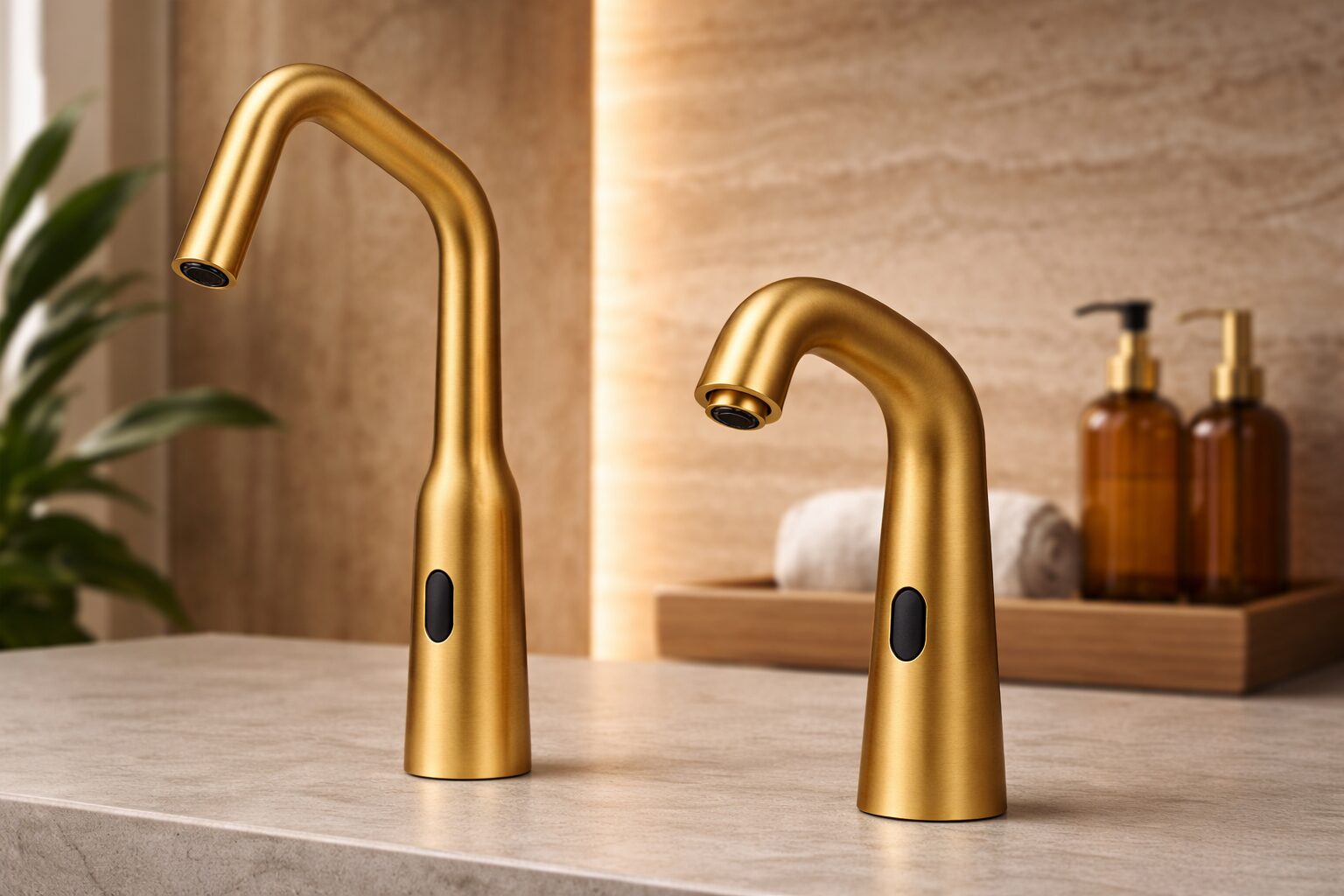 Commercial restroom sink area with automatic sensor faucets