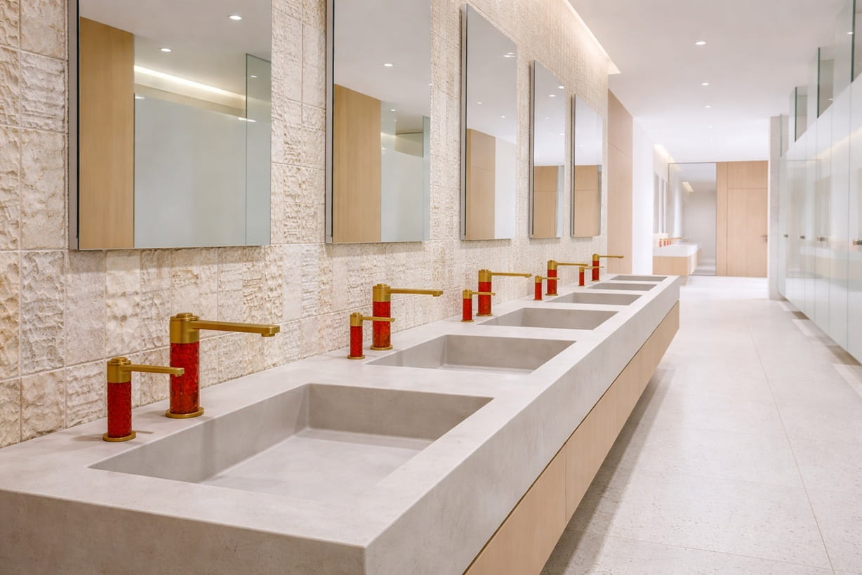 Fontana vandal-resistant commercial touchless faucet concept for a transit hub restroom