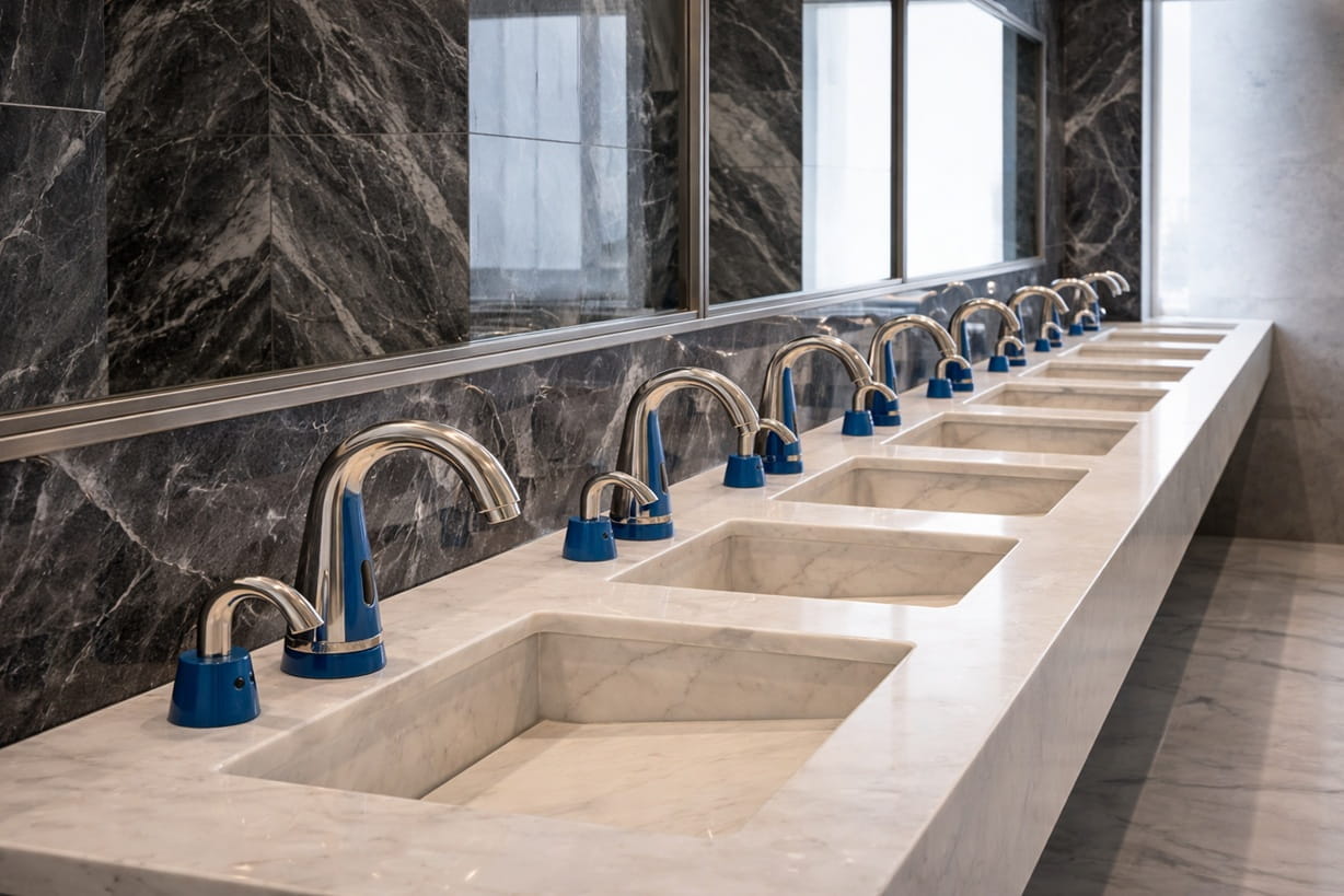 Moen M-Power commercial touchless faucet with service-friendly design