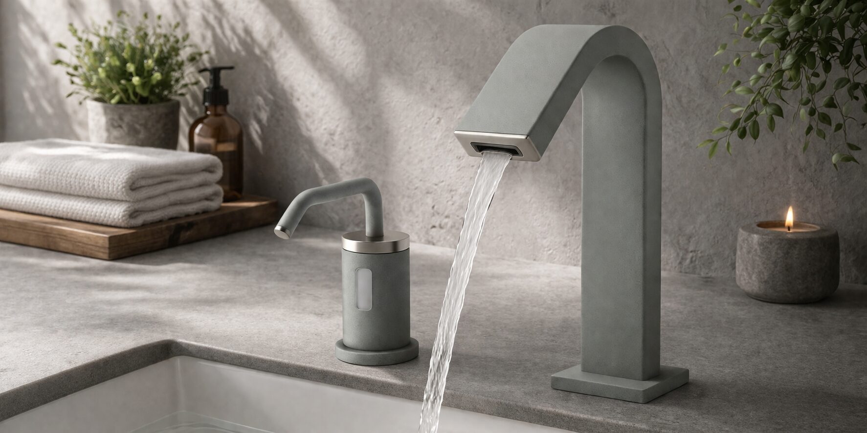 Modern high-end bathroom vanity with designer faucet and premium finishing details