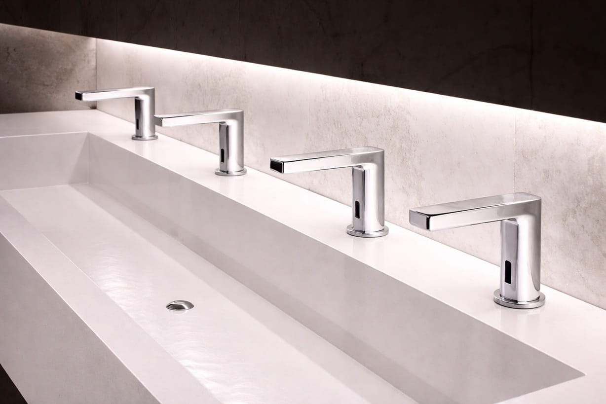 American Standard Selectronic touchless faucet on a commercial sink deck