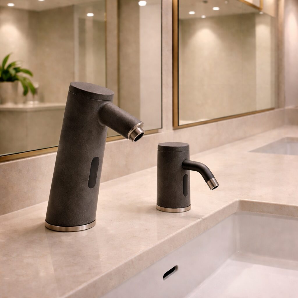 Close-up of solid brass bathtub faucet construction and handle detail