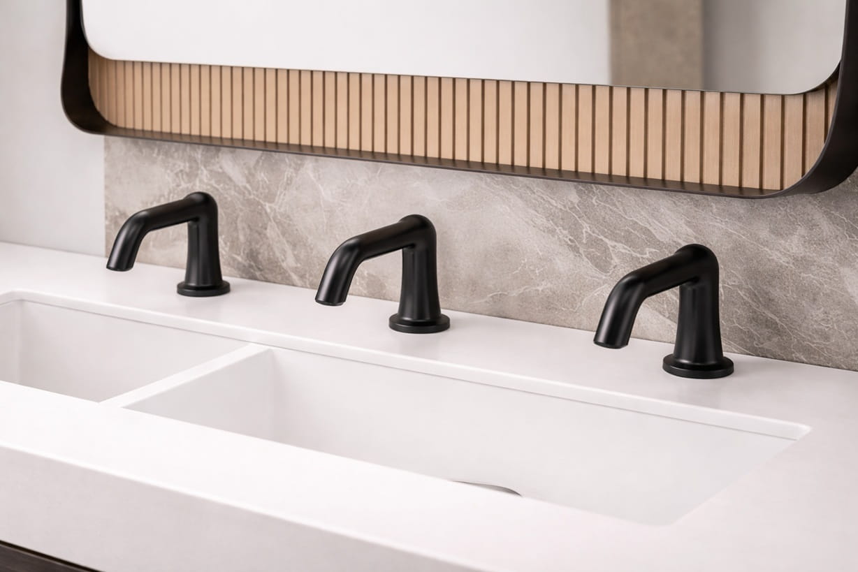 KOHLER commercial touchless faucet installed in a modern architect-designed restroom