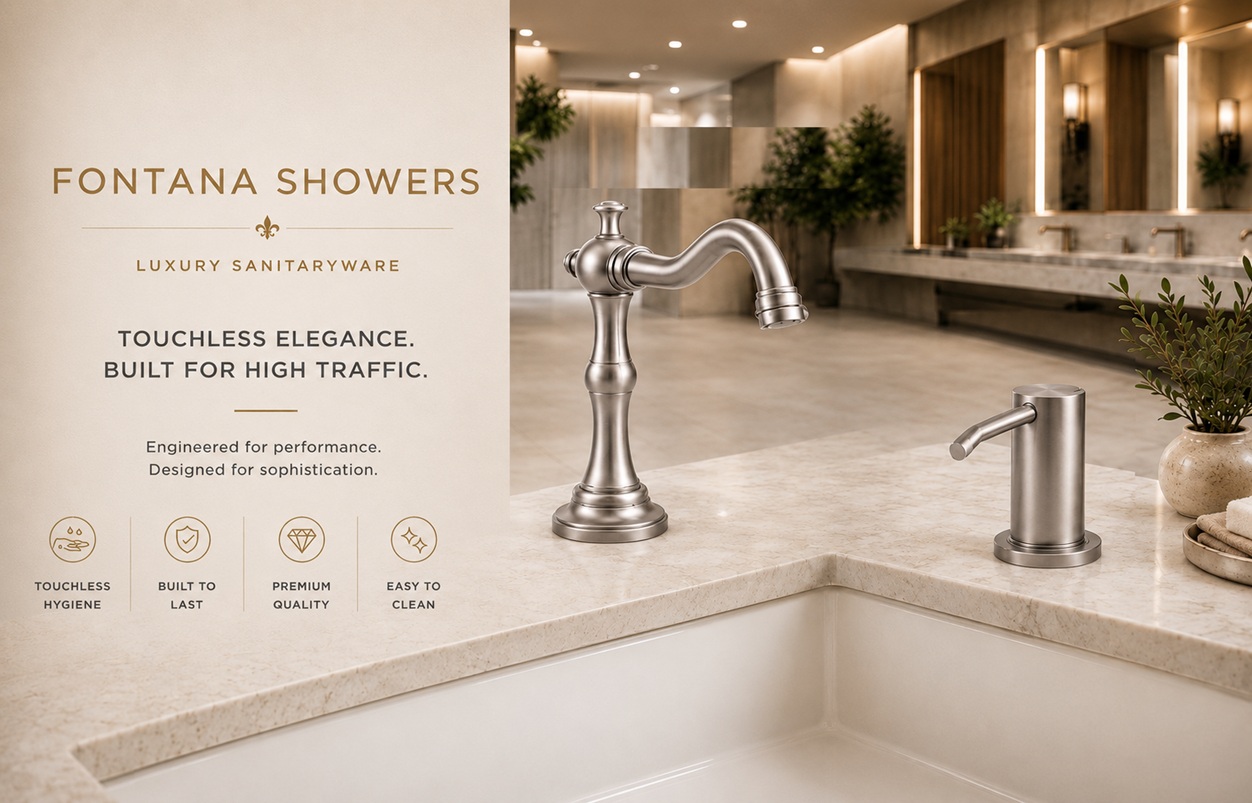 FontanaShowers high-traffic commercial touchless faucet and soap dispenser series