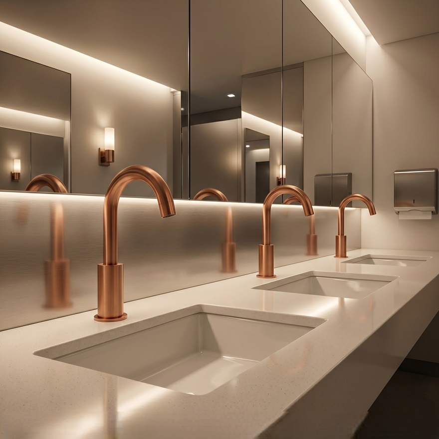 Fontana Strasbourg black and rose gold deck mounted sensor faucet for architectural fittings and luxury statement bathrooms