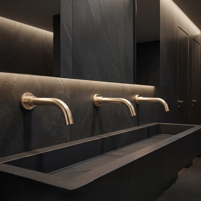 FontanaHalo AquaSense Champagne touchless faucet for smart hygiene systems and premium restroom planning